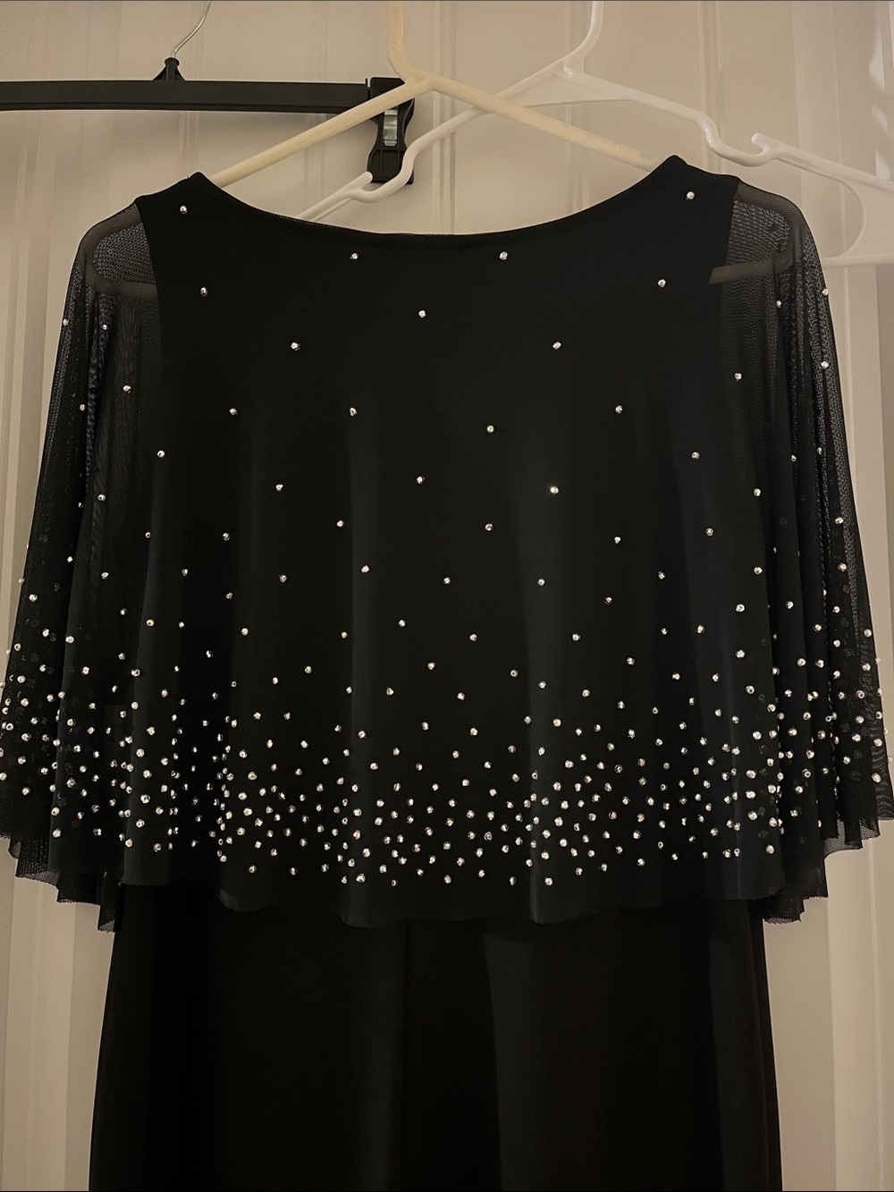 MARINA Black Evening Dress with Sheer Embellished Capelet - Picture 6 of 8